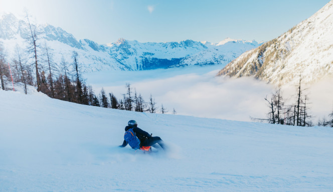 Descente en paret avec Evolution 2 a la fermeture des pistes à Chamonix