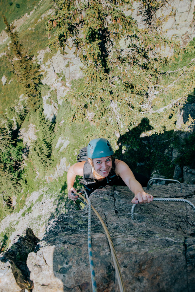 Climbing the Evettes via ferrata with Evolution 2 in Chamonix