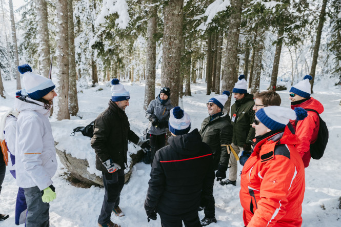 A team gearing up to take on a team-building challenge in Chamonix