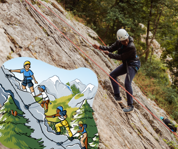 Enfant en cours d'escalade sur falaise à Saint Gervais avec Evolution 2