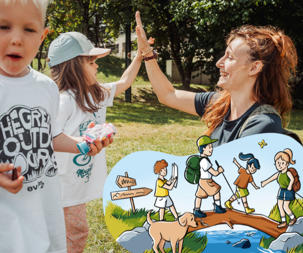 Enfants en randonnée avec une guide à Megève