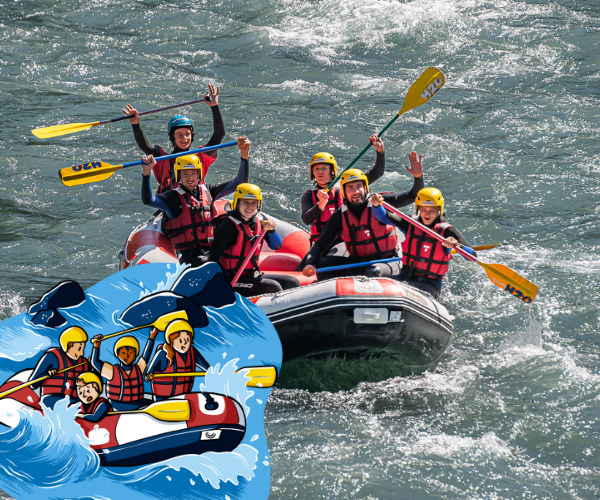 Descente en rafting sur l'Isière pour un groupe d'amis avec Evolution 2