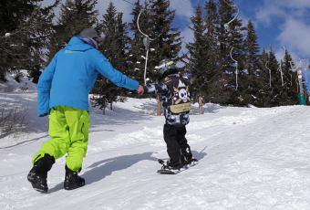 snowboard, cours privés, matin, montagne, famille