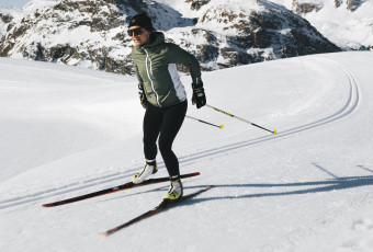 Cross-country skier during a private lesson in Tignes