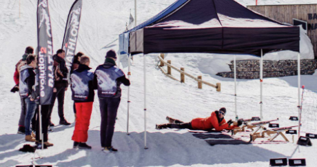 Biathlon course in La Rosière featuring rifle shooting and cross-country skiing